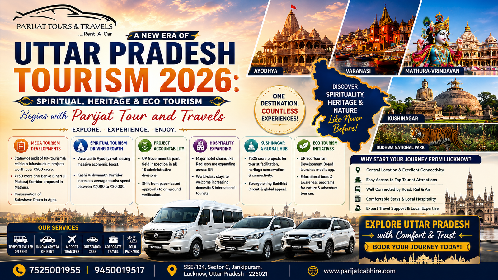 Uttar Pradesh Tourism 2026: A New Era of Spiritual, Heritage & Eco Tourism Begins with Parijat Tour and Travels
