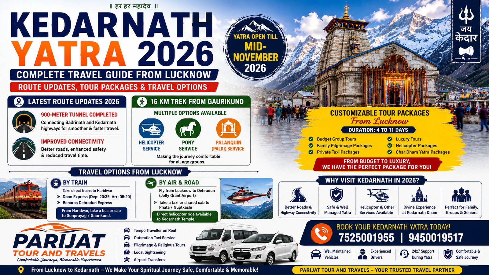 Kedarnath Yatra 2026: Complete Travel Guide from Lucknow, Route Updates, Tour Packages & Travel Options